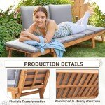 Devoko Acacia Wood Outdoor Couch with Adjustable Armrests