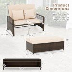Adjustable Wicker Daybed with Storage Ottoman Beige