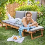 Devoko Acacia Wood Outdoor Couch with Adjustable Armrests