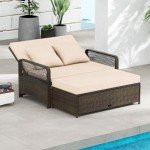 Adjustable Wicker Daybed with Storage Ottoman Beige