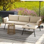 Beige 3-Piece Wicker Patio Conversation Set