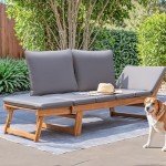 Devoko Acacia Wood Outdoor Couch with Adjustable Armrests