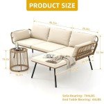 Beige 3-Piece Wicker Patio Conversation Set