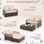 Adjustable Wicker Daybed with Storage Ottoman Beige