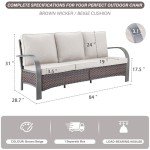 Belord Outdoor Wicker Couch - 3-Seater, High Back