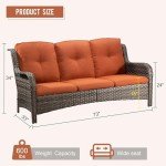 Yokayoay 3-Seater Wicker Patio Couch with Cushions