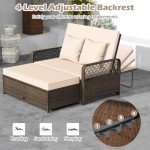 Adjustable Wicker Daybed with Storage Ottoman Beige