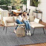 Beige 3-Piece Wicker Patio Conversation Set