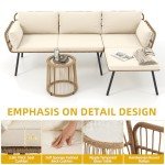 Beige 3-Piece Wicker Patio Conversation Set