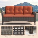 Yokayoay 3-Seater Wicker Patio Couch with Cushions
