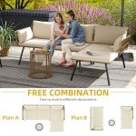Beige 3-Piece Wicker Patio Conversation Set