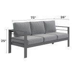 Dark Grey 3-Seat Aluminum Outdoor Sofa with Cushions