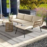 Beige 3-Piece Wicker Patio Conversation Set