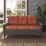 Yokayoay 3-Seater Wicker Patio Couch with Cushions