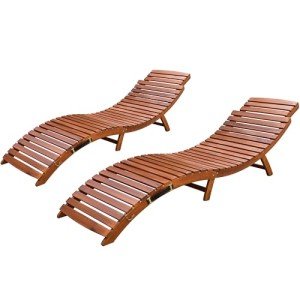 Devoko Folding Wooden Patio Lounge Chair Set