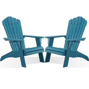 Oversized Blue Adirondack Chairs with Cup Holder