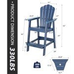 Adirondack Bar Stool Set with Tray - Navy