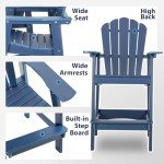 Adirondack Bar Stool Set with Tray - Navy