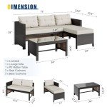 Beige 3-Piece Outdoor Wicker Sofa Set