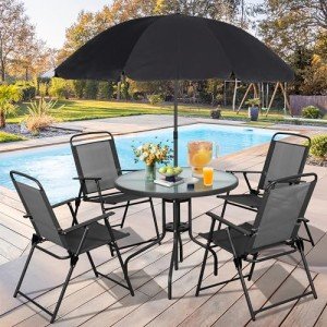 6 Piece Folding Patio Dining Set with Umbrella