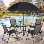 6 Piece Folding Patio Dining Set with Umbrella