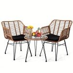 3-Piece Wicker Bistro Set with Glass Table