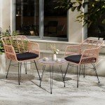 3-Piece Wicker Bistro Set with Glass Table