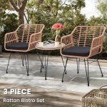 3-Piece Wicker Bistro Set with Glass Table
