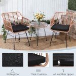 3-Piece Wicker Bistro Set with Glass Table