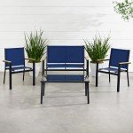 4-Piece Outdoor Patio Conversation Set - Black/Navy