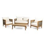 Burchett 4-Piece Outdoor Chat Set - Acacia & Wicker