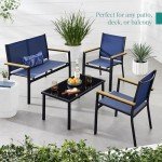 4-Piece Outdoor Patio Conversation Set - Black/Navy