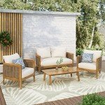 Burchett 4-Piece Outdoor Chat Set - Acacia & Wicker