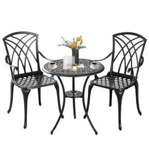 Woven Black 3-Piece Outdoor Bistro Set
