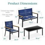 4-Piece Outdoor Patio Conversation Set - Black/Navy