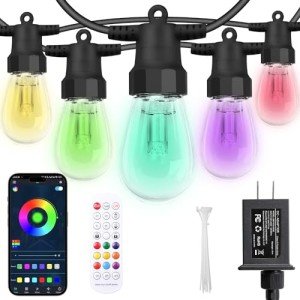 50FT Outdoor String Lights with Dimmable LED Bulbs