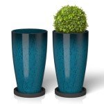Set of 2 Tall Outdoor Plant Pots, Dark Blue Green