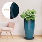Set of 2 Tall Outdoor Plant Pots, Dark Blue Green