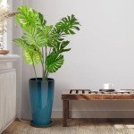 Set of 2 Tall Outdoor Plant Pots, Dark Blue Green