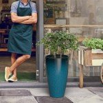 Set of 2 Tall Outdoor Plant Pots, Dark Blue Green