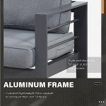 Dark Grey 3-Seat Aluminum Outdoor Sofa with Cushions