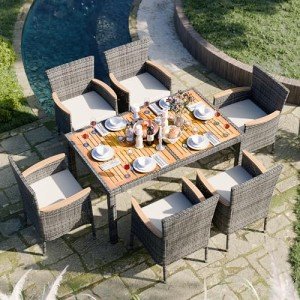 7-Piece Wicker Patio Dining Set with Cushions