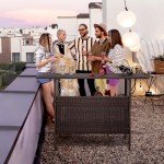 VINGLI Wicker Outdoor Bar Table with Steel Shelves