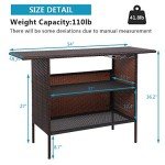 VINGLI Wicker Outdoor Bar Table with Steel Shelves