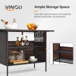 VINGLI Wicker Outdoor Bar Table with Steel Shelves