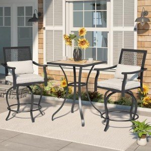 3-Piece High Top Outdoor Bar Set with Swivel Chairs