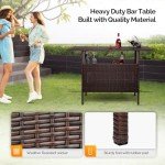 VINGLI Wicker Outdoor Bar Table with Steel Shelves