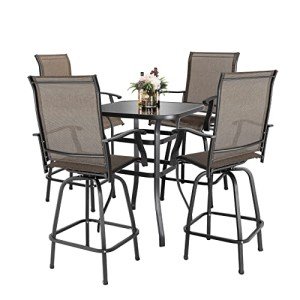 NUU Garden 5-Piece Swivel Bar Set - Black/Brown