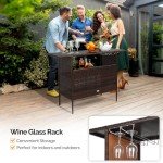 VINGLI Wicker Outdoor Bar Table with Steel Shelves