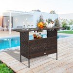 VINGLI Wicker Outdoor Bar Table with Steel Shelves